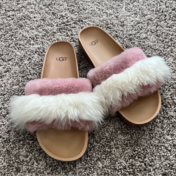 Ugg Shearling Fluffy Furry Slides Sandals Double Layer Adorable! - Picture 2 of 5